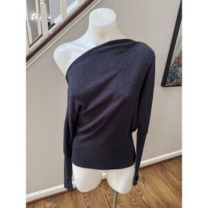 ENZA COSTA Ribbed Off The Shoulder Sweater Top Navy Blue Size Small